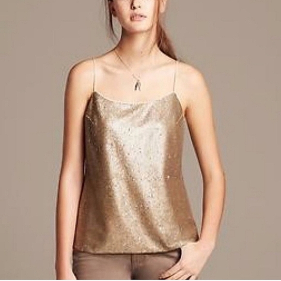BANANA REPUBLIC Gold champagne sequin halter camisole. Size XXS NWOT - Picture 1 of 11